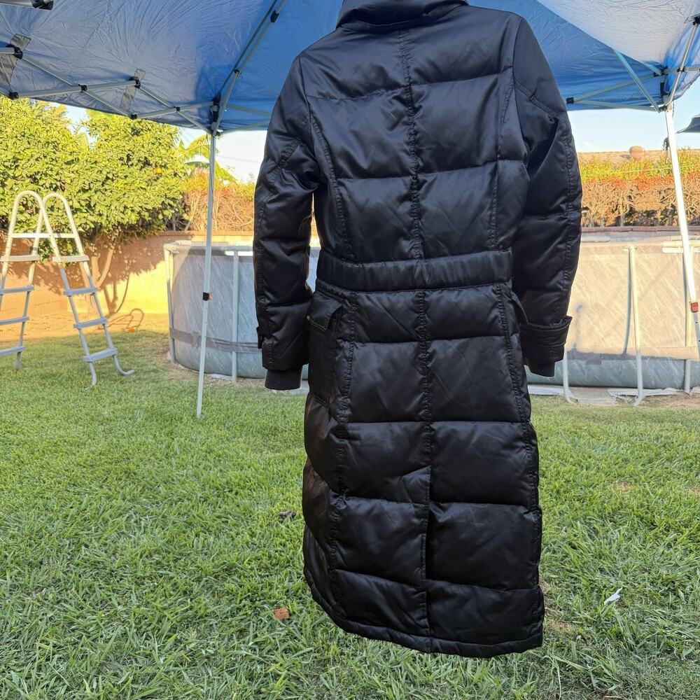 Vintage Y2K Braetan Black Long Trench Puffer Coat Belted Maxi Jacket Womens S - Picture 7 of 16